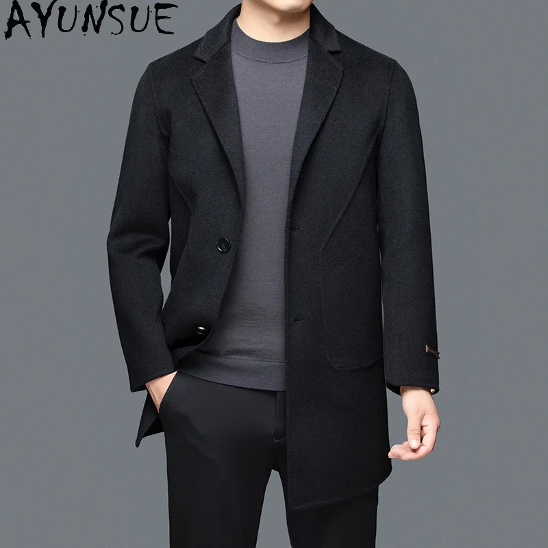 

AYUNSUE 100% Wool Jacket Men Winter Mens Clothes Business Casual Trench Coat Double-sided Woolen Coats Loose Fit Пальто Зимнее