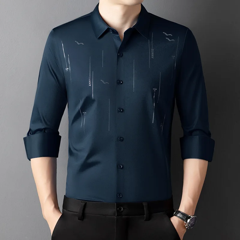 New long-sleeved shirts Four Seasons Young Men seamless casual printing business men shirt，camisa casual hombre， vetement hom，