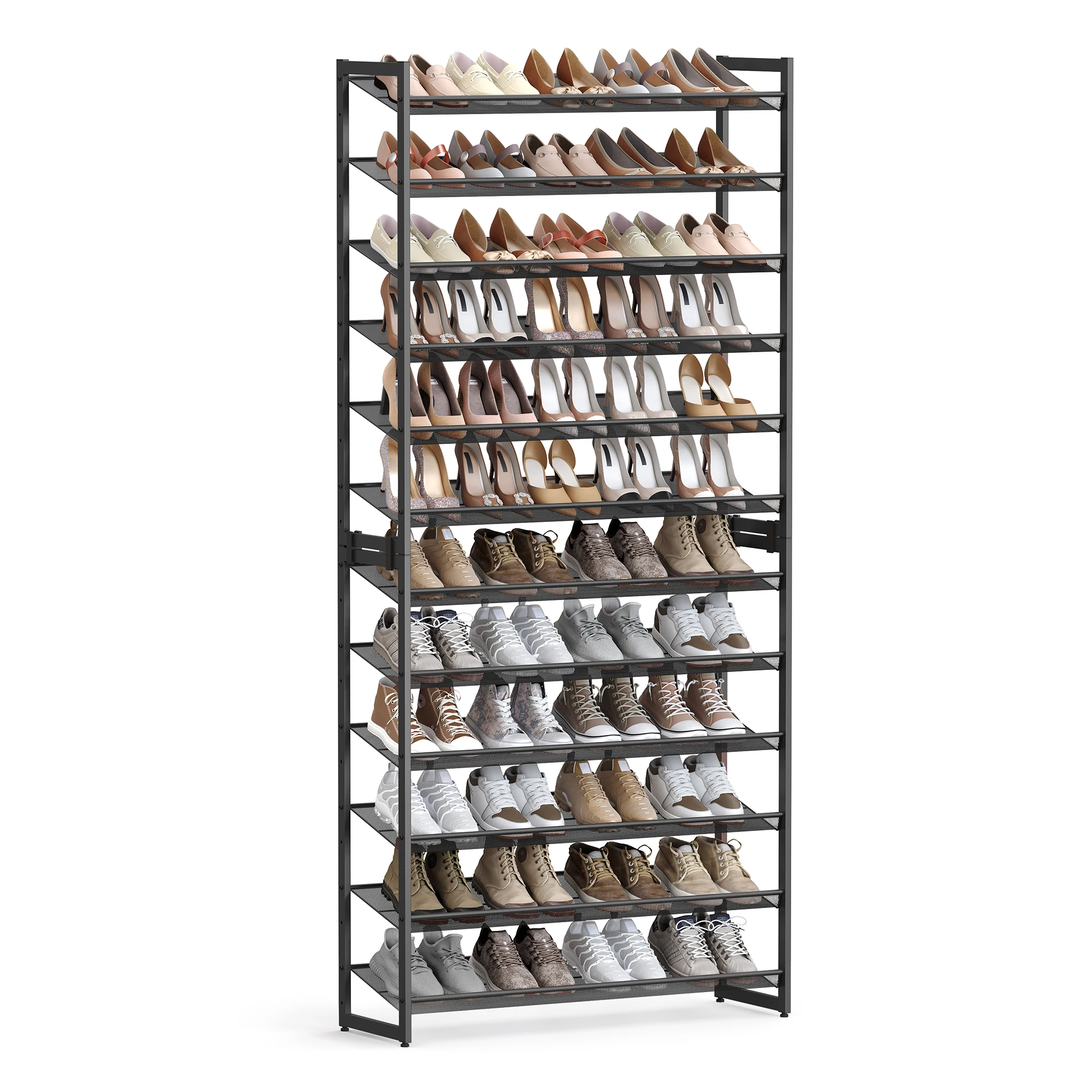 SONGMICS Shoe Rack, 12-Tier Shoe Organizer, Metal Shoe Storage for Garage, Entryway, Set of 2 6-Tier Stackable Shoe Shelf