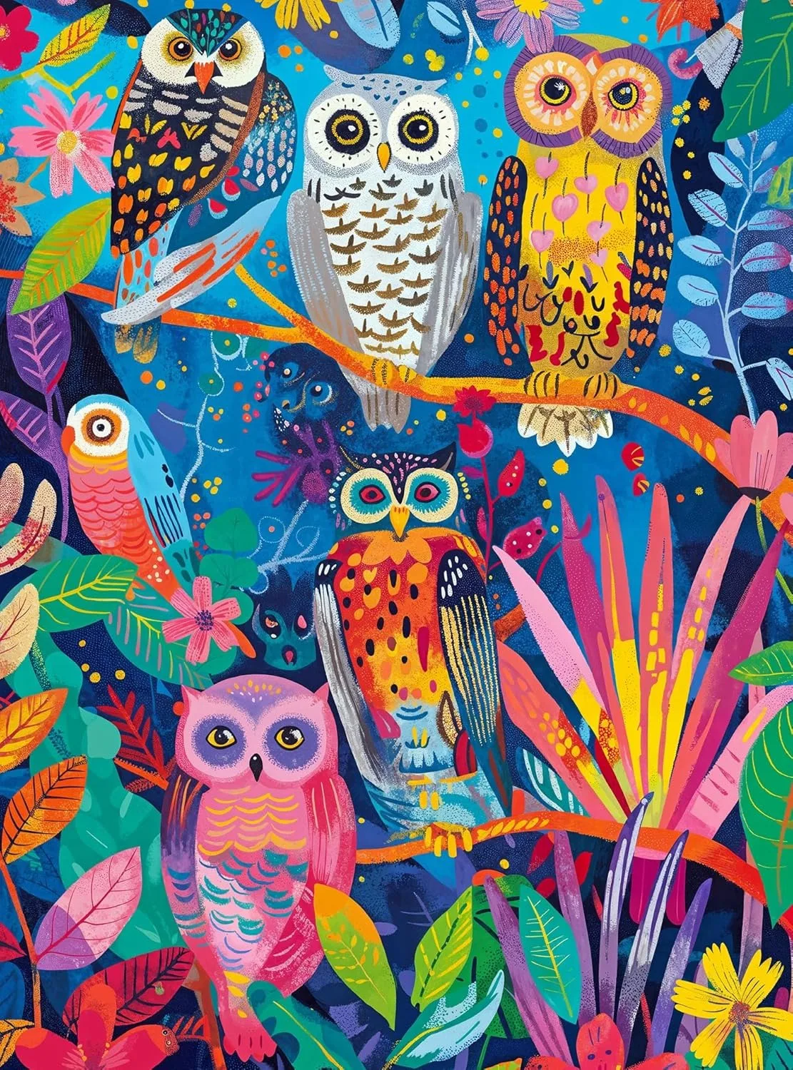 

1000/500/300 Pcs Owl Cartoon Drawing Jigsaw Puzzles Challenging Family Activity Game for Gameroom Bedroom Livingroom Friend Gift