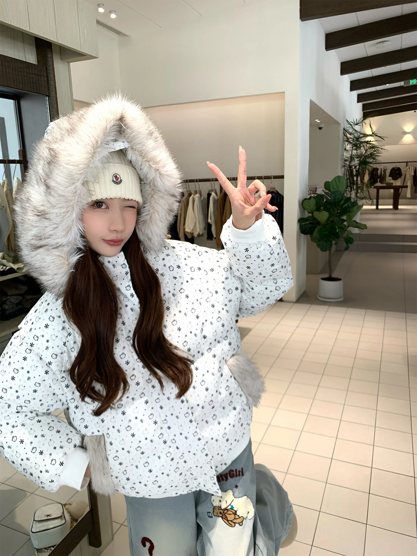 

Белый комплект с капюшоном, хлопковый топ Jaet, женский зимний корейский топ Sle Fre Sweet Aosphere Sense, свободный крой без бренда для поездок на работу