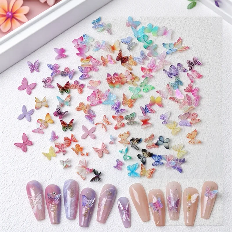 30Pcs 3D Butterfly Nail Art Decorations Mixed Color Rhinestones for Gel Acrylic and Natural Nails DIY Set