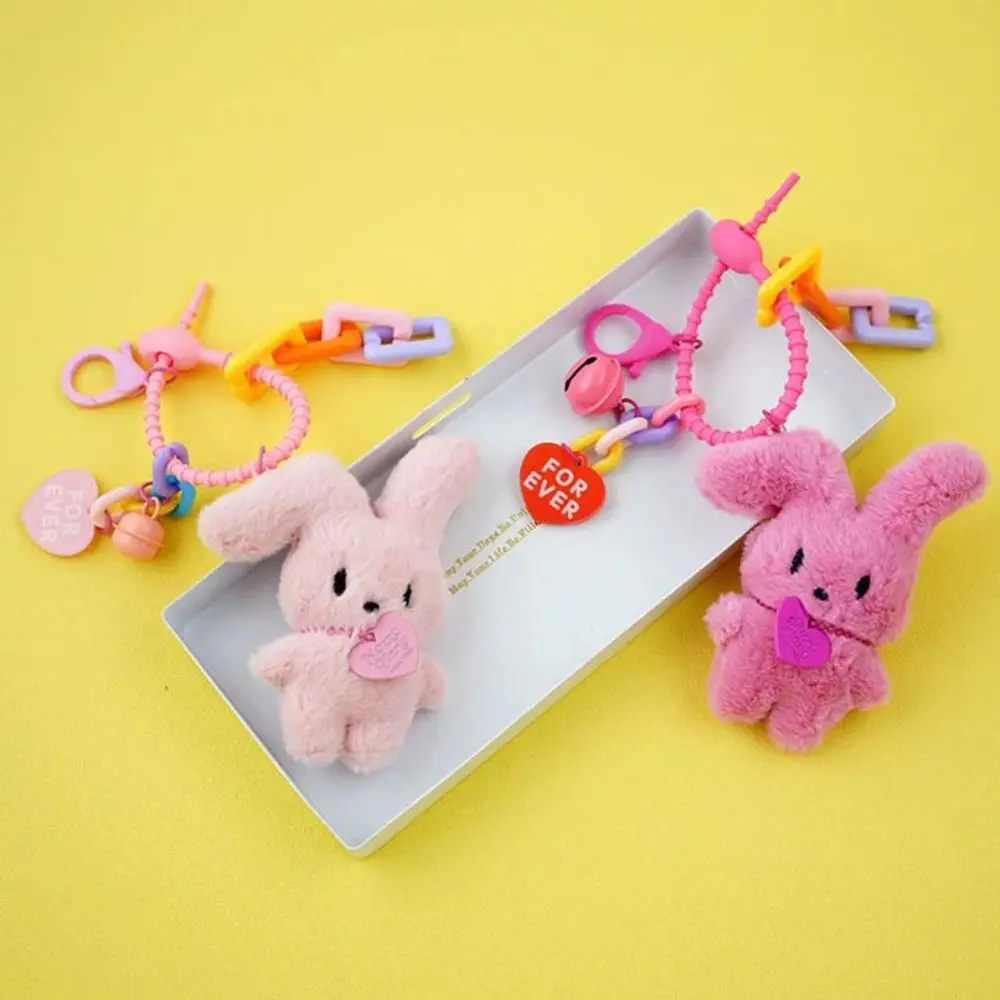 Porte-clés lapin en peluche en coton PP pour enfants, collection moelleuse, jouets en peluche, pendentif dessin animé, porte-clés coeur, cadeau pour enfant