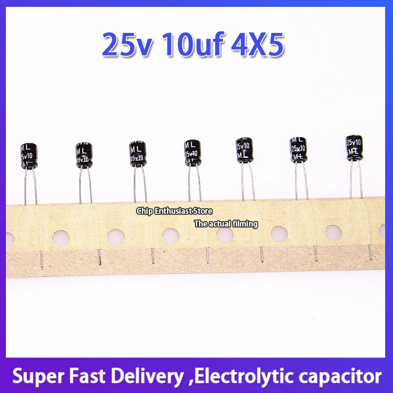 10PCS การสอบสวนนำเข้าอลูมิเนียม Electrolytic Capacitor 25V 10Uf 4X5ญี่ปุ่นทับทิม Ml 105องศาขนาดเล็ก