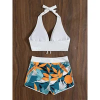 2023 Halter Bikini Set Short Swimsuit Women High Waist Swimwear Female Printed Bathers Swimming Bathing Swim Suit Beachwear - Image 5