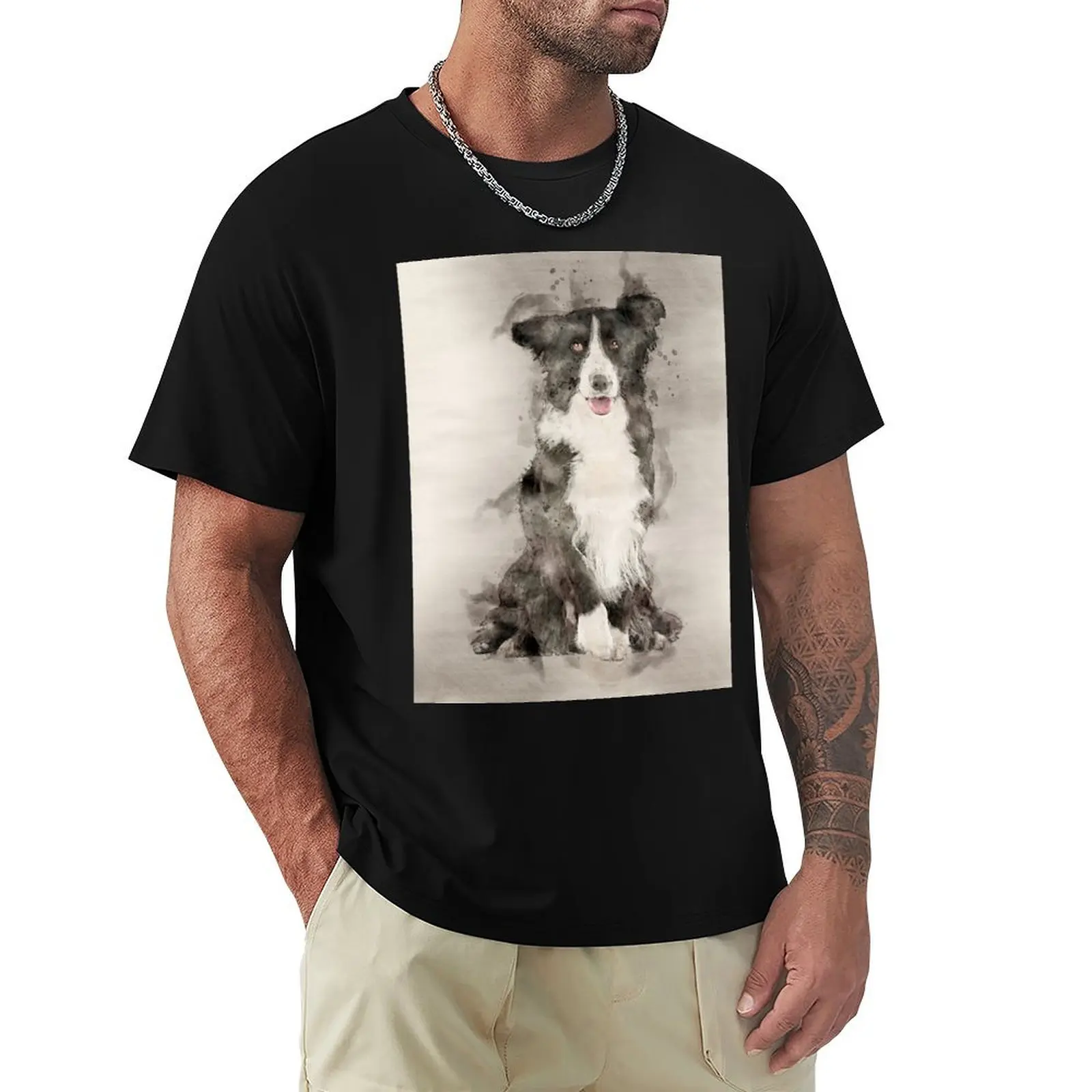 Border collie in watercolor T-Shirt graphic shirts cheap stuff graphic t shirt vintage mens workout shirts