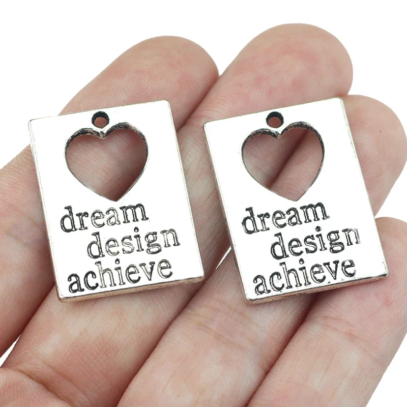 4Pieces 25*30mm Dream Design Achieve Letter Charm Antique Silver Color Rectangel Charms Jewelry Making DIY Craft