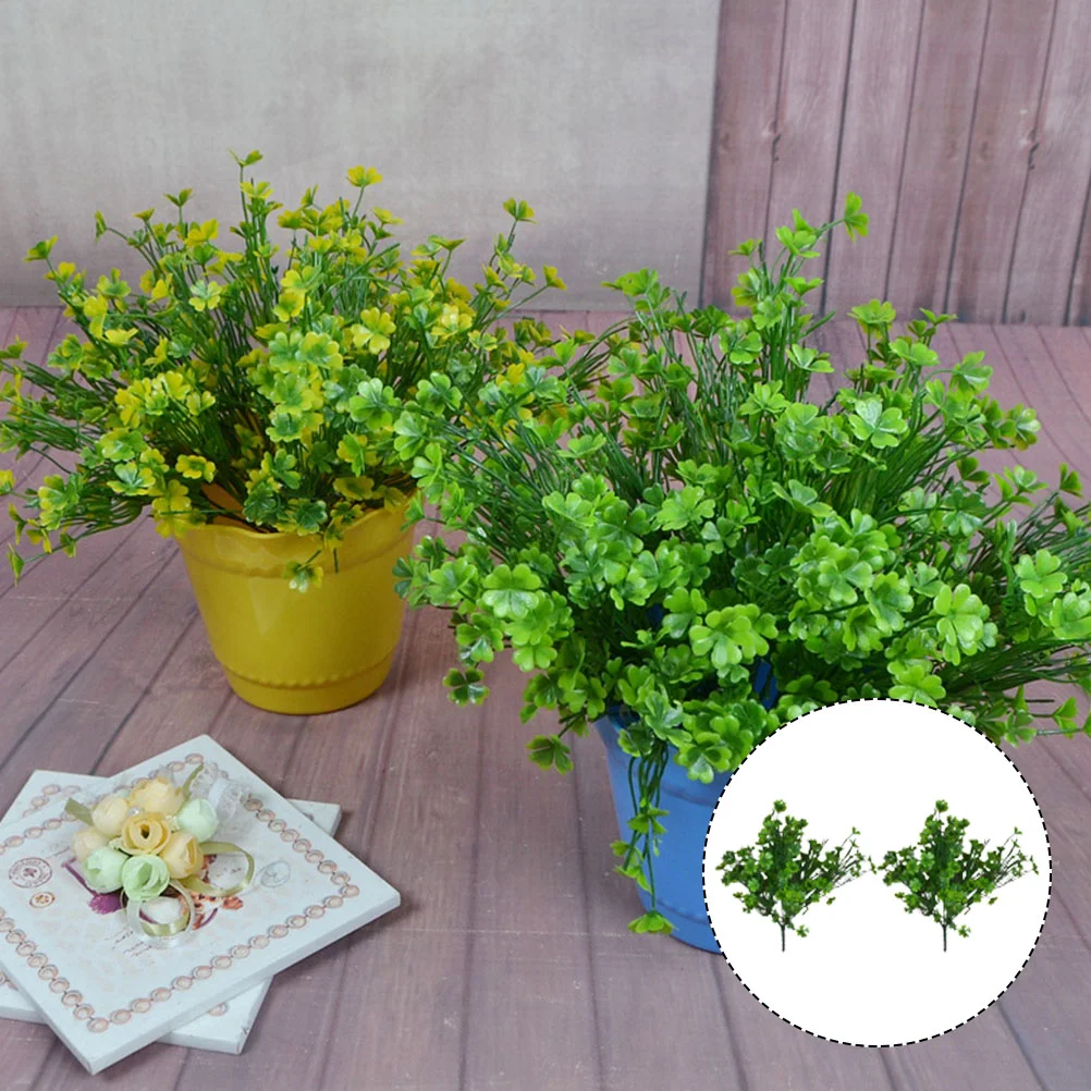 

2 Pcs Decorative Flower Plants Four Leaf Decorations Simulated Artificial Fake Plastic