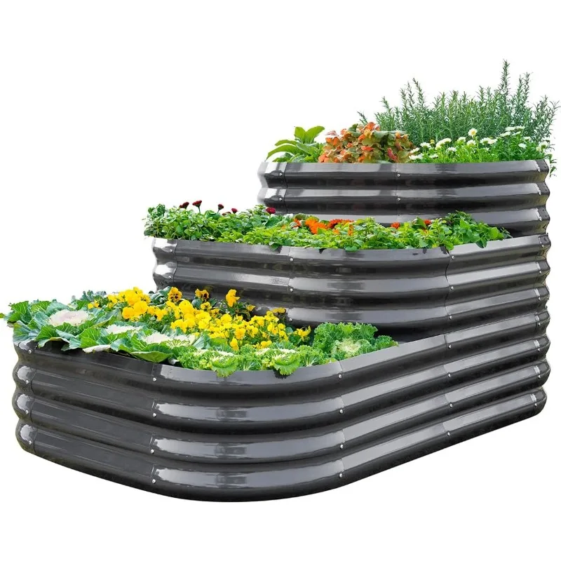 

Galvanized Tiered Raised Garden Bed Kit, 43x63x31.5 in Oval Planting Box, for Vegetables Outdoor 3-in-1 Assembly Modular