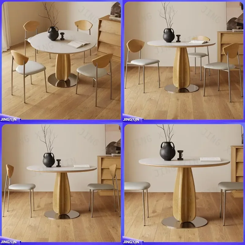 Custom for Round Dining Table Solid Wood Japanese Style Small Apartment Household Furniture Modern Minimalist Cream Color