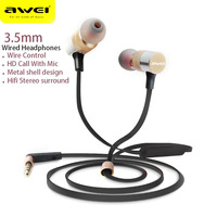 Awei ES-20TY 3.5mm Wired Sports Headset In-Ear Earphones With Mic Metal HiFi Bass Stereo Sports Headset For Mobile Phone PC MP3