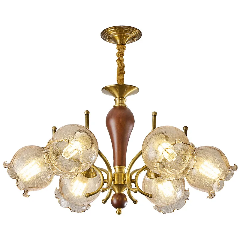 

Full copper French retro living room chandelier, North American black walnut nostalgic bedroom high-end main chandelier