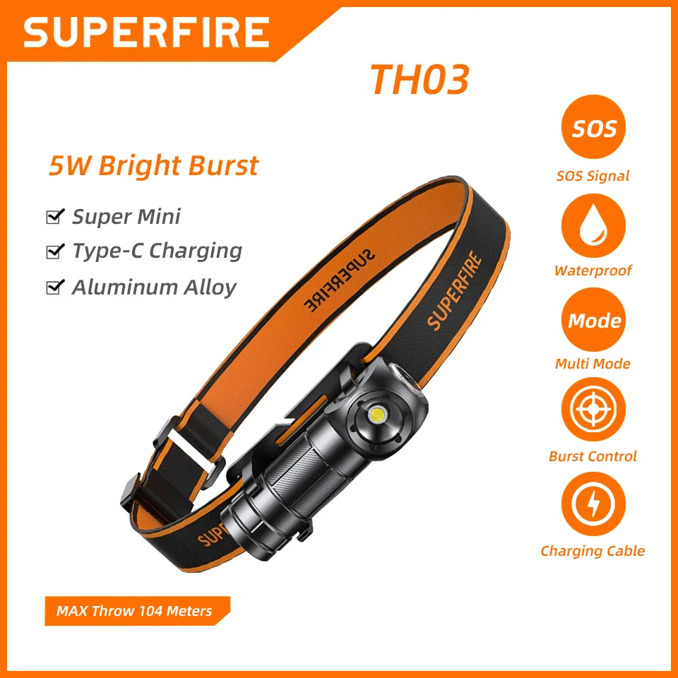 SUPERFIRE TH03/TH04 Powerful Head Flashlight USB C Rechargeable Headlamp EDC Magnetic Headlight for Camping Fishing Lantern