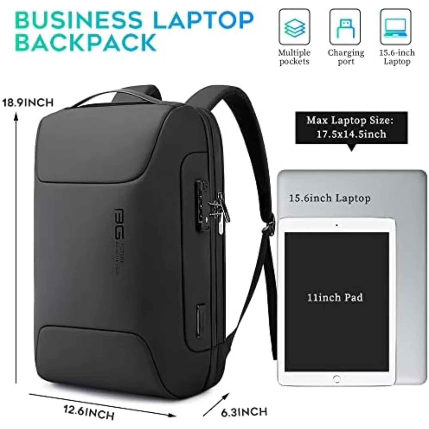 BANGE Anti Theft Laptop Backpack for Business Travel with USB Charging Port