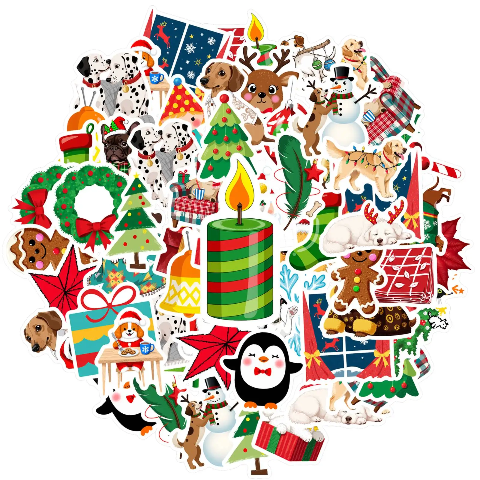 35pcs-50pcs Cartoon Winter Stickers Festive Festive Stickers Christmas Stickers For Laptop Luggage Scrapbook