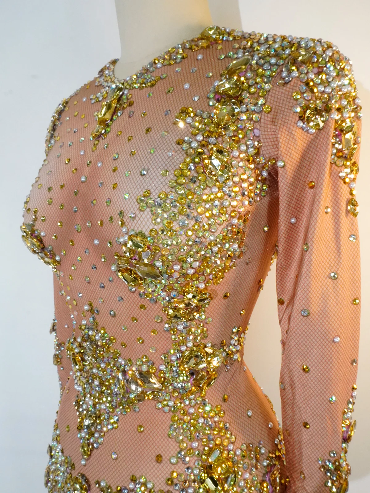 คริสตัลหรูหราJumpsuit Rhinestonesประกายบอดี้สูทไนท์คลับVIP Party Pole Danceเครื่องแต่งกายประสิทธิภาพQueensชุด ​