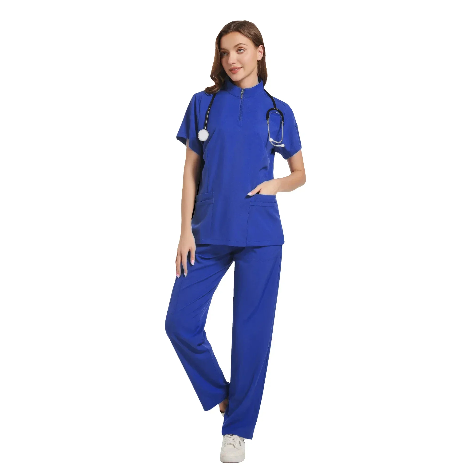 Uniform Nurse Women Scrubs Tops Medical Pocket Uniform Men Short Sleeve V-neck Nursing Shirt Lab Spa Blouse Medical Accessories
