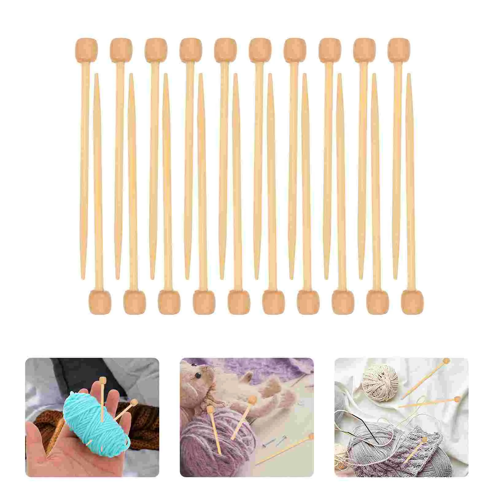 20 PCS Mini Needle Short Knitting Rods Handcrafts Tools Brooch Needles DIY Khaki Wood