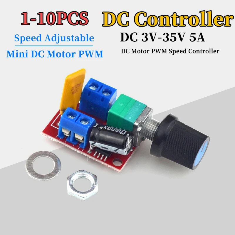1-10Pcs Hot Sale Mini 5A PWM Max 90W DC Motor Speed Controller Module 3V-35V Speed Control Switch LED Dimmer