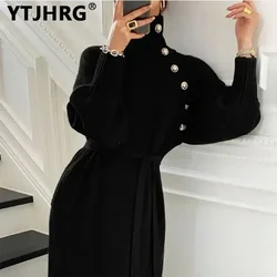 YTJHRG Women's Sweaters Dresses Turtleneck Knitted Female Clothing Korean Fashion Long Sleeves Streetwear 2024 New Autumn Winter