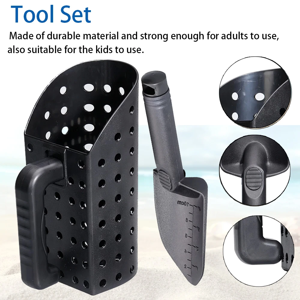 Metal Detecting Sand Scoop Set Portable Ergonomically Sturdy ABS Plastic Sand Scoop and Trowel for Treasure