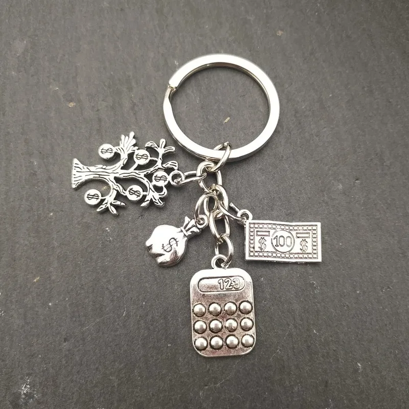 Trendy metal abacus wallet with small tree design, keychain, children's day gift, unisex