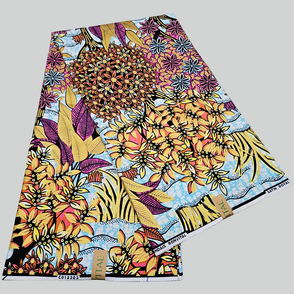Hollandais Real Wax Original Fabric, Satin Royal Golden Wax Poplin Cloth, for