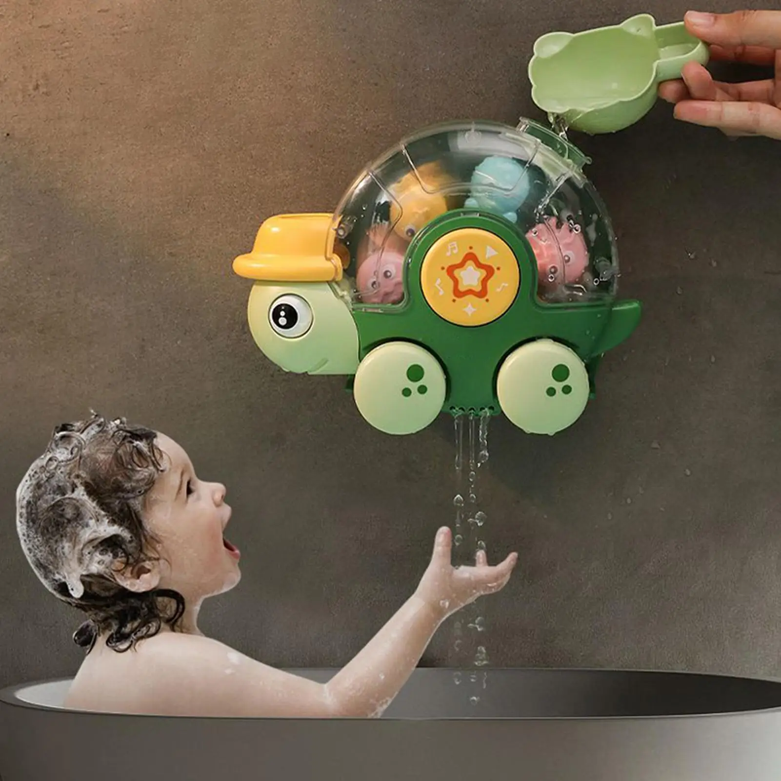 Turtle Bath Toys Bath Water Turtle with Spoon Bathroom Toy Bathtub Play for Outdoor Beach Floor Indoor Park Birthday Travel