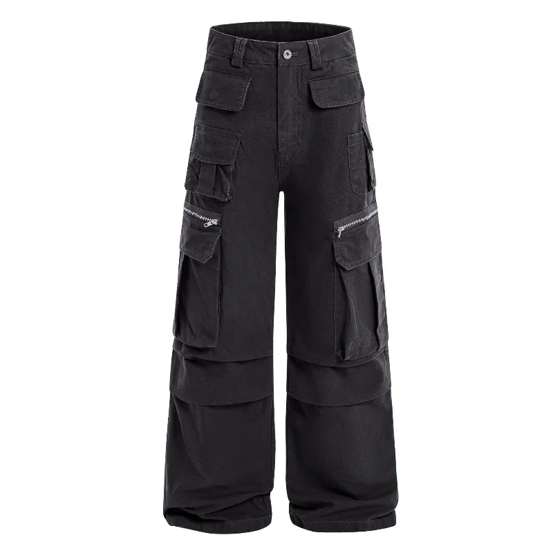 OR FL Wash and Age Multiple Pockets Fold 100 Cotton Women Cargo Trousers American Retro Vintage Women's Slacks Wide Leg Pants