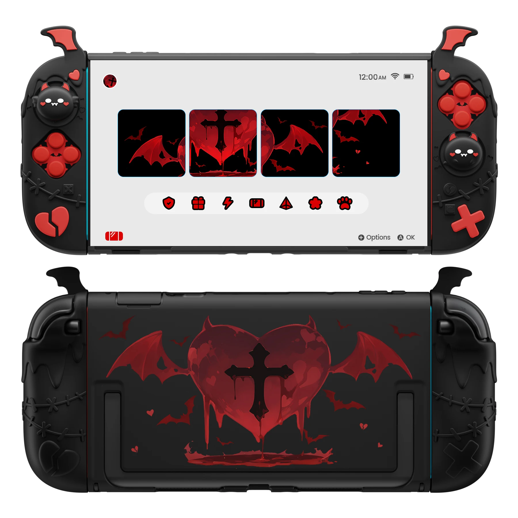 PlayVital Protective Case for Nintendo Switch 2, Gothic Imp Series Silicone Grips + Dockable Hard Cover w/ Accessories - Black