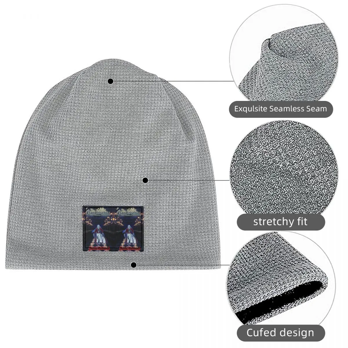 Juste Belmont Castlevania Harmony Of Dissonance Waffle Knit Fleece Lined Beanie with PU Leather Patch Warm Winter Soft Cap