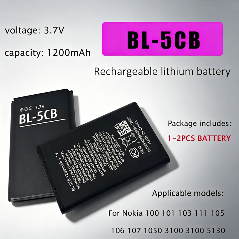 BL-5CB BL5CB batería 3,7 V 1200mAh baterías de teléfono móvil para Nokia 100 101 103 111 105 106 107 1050 3100 3100 5130