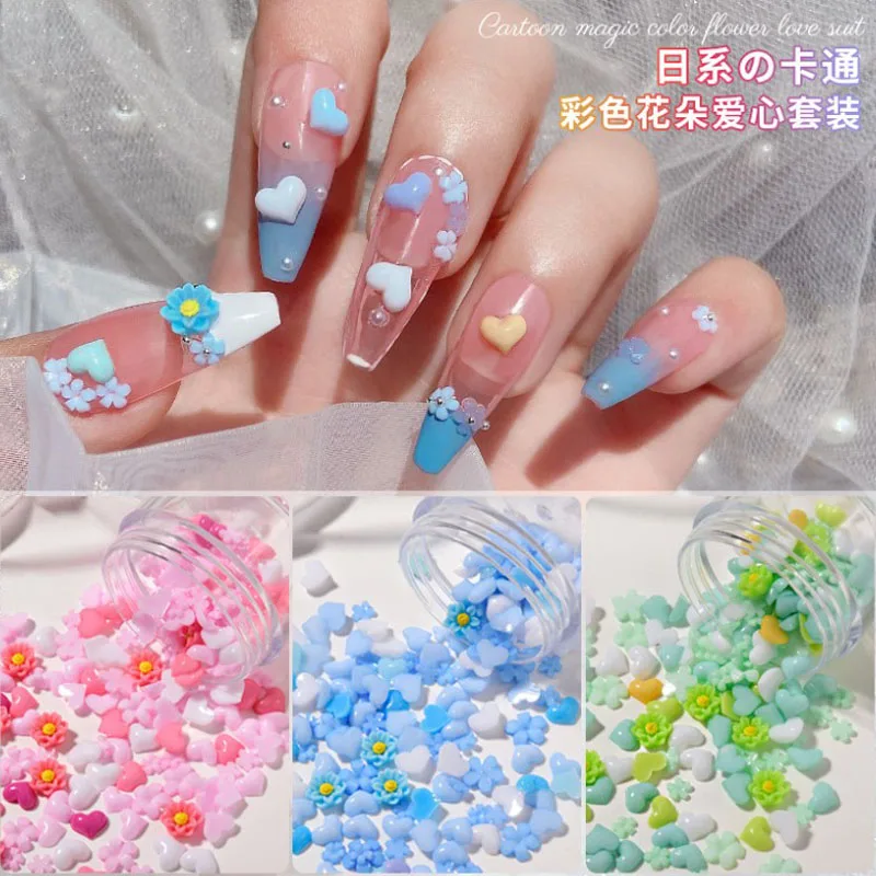 

1Box 3D Color Floral Nail Art Decoration Mixed Size Resin Macarons Small Flower Butterfly Love Heart DIY Nail Design