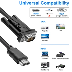 HDMI VGA przewód kablowy kabel konwertera wideo 1080P z męskiego na męskie VGA kabel konwertera 1.5M do komputera/komputera stacjonarnego/laptopa/komputera/monitora