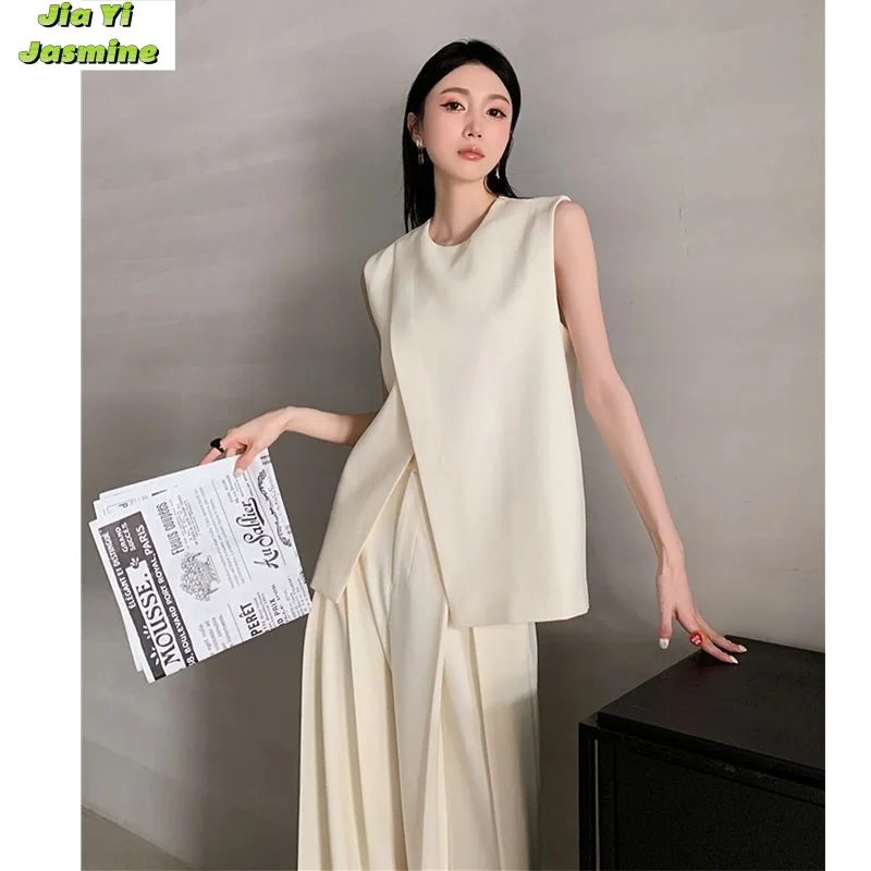 2024 Summer New Korean Edition High End Style Suit Vest Wide Leg Pants Two Piece Set for Women's Fashion and Fashionable Style