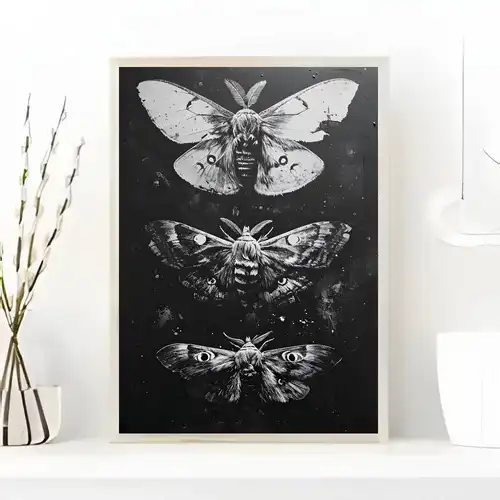 Black White Dark Butterfly Moth Poster art painting sticker with prints Home bedroom living room decoration gift - Image 14