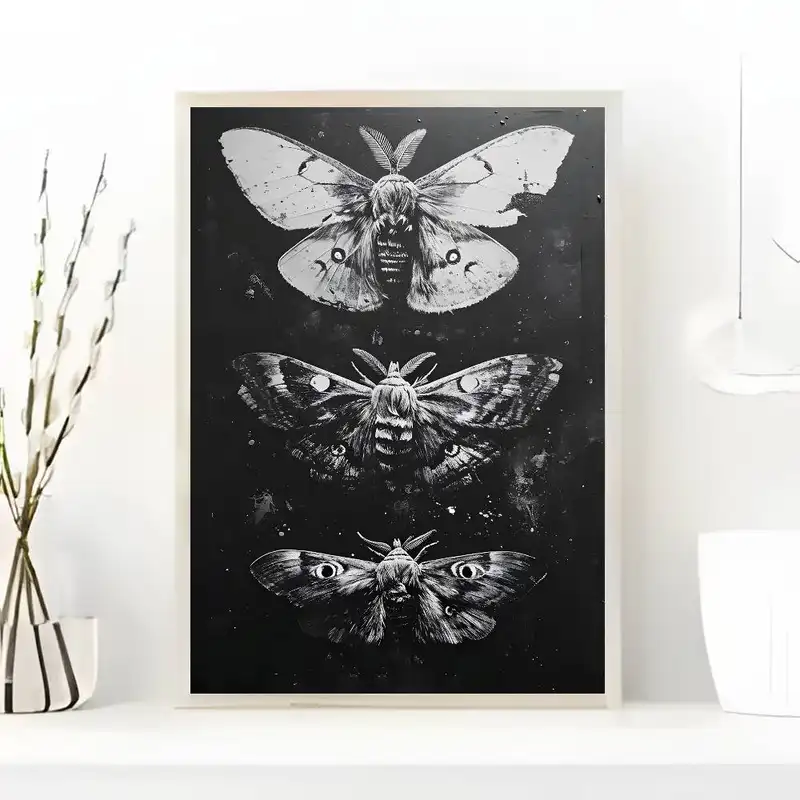 Black White Dark Butterfly Moth Poster art painting sticker with prints Home bedroom living room decoration gift - Image 14