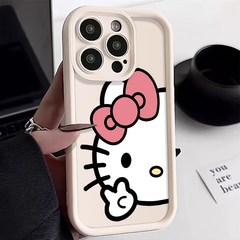 

Sanrio Hello Kitty Bread Happy Silicone Case For iPhone 15 14 13 12 11 Pro Max XS XR X 7 8 Plus SE Bumper Soft Protectiou cover