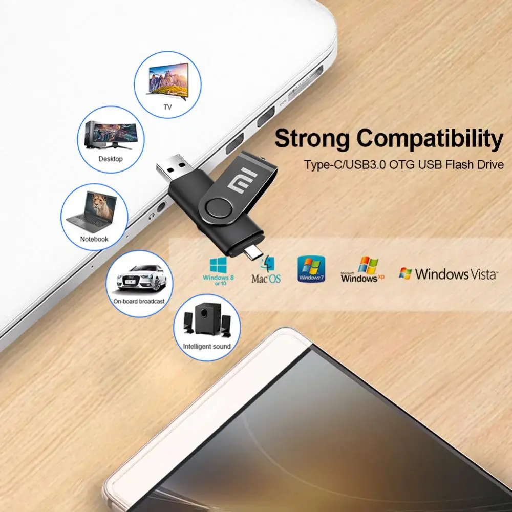 Xiaomi-Type C Metal Pendrive, Memory Stick, Pen Drive, Pen Drive, Stick USB, Disco Flash, 128GB, 256GB, 512GB, 3.0