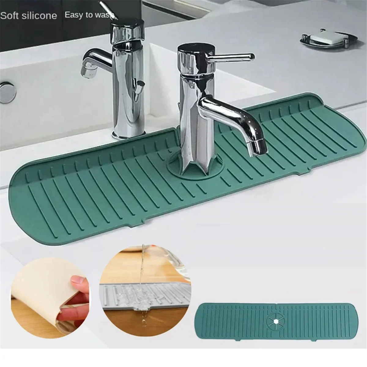 HHTL 2 uds almohadilla contra salpicaduras para grifo de cocina, alfombrilla protectora de silicona para grifo, almohadilla de drenaje, Protector de encimera (61x14,5x0,5 cm)