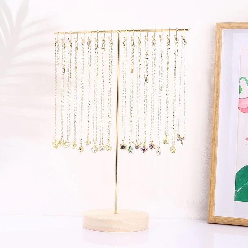 

Металлическая Т-образная полка для ювелирных изделий с деревянным основанием, минималистичная башня, металлическая для браслетов, ожерелий, браслетов, колец