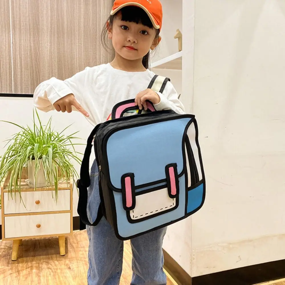 Youth Style 2D Comic Print Student Schoolbag Lightweight Large Capacity Student Backpack Adjustable Strap Book Bag School