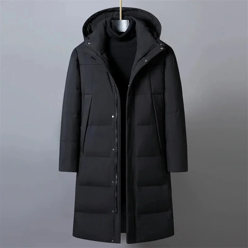 

Men's Winter Down Jackets High Quality 2025 New Casual Hooded Overcoat Warm White Duck Coat Men Long Parkas