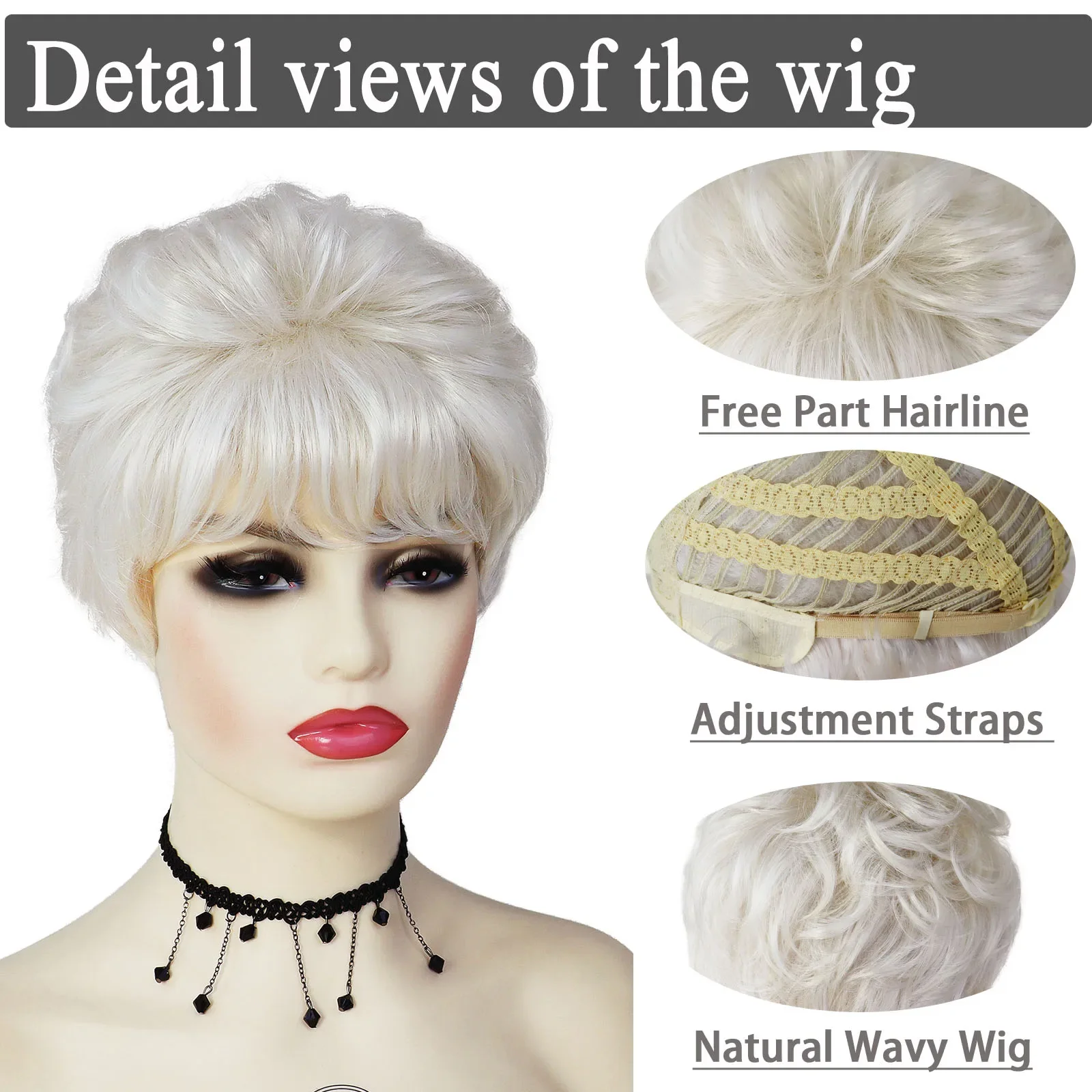 GNIMEGIL Synthetic Short Curly Hair Wig with Bangs Platinum Blonde Mommy Wig Female Cosplay Natural Hairstyle Daily Elder Wig