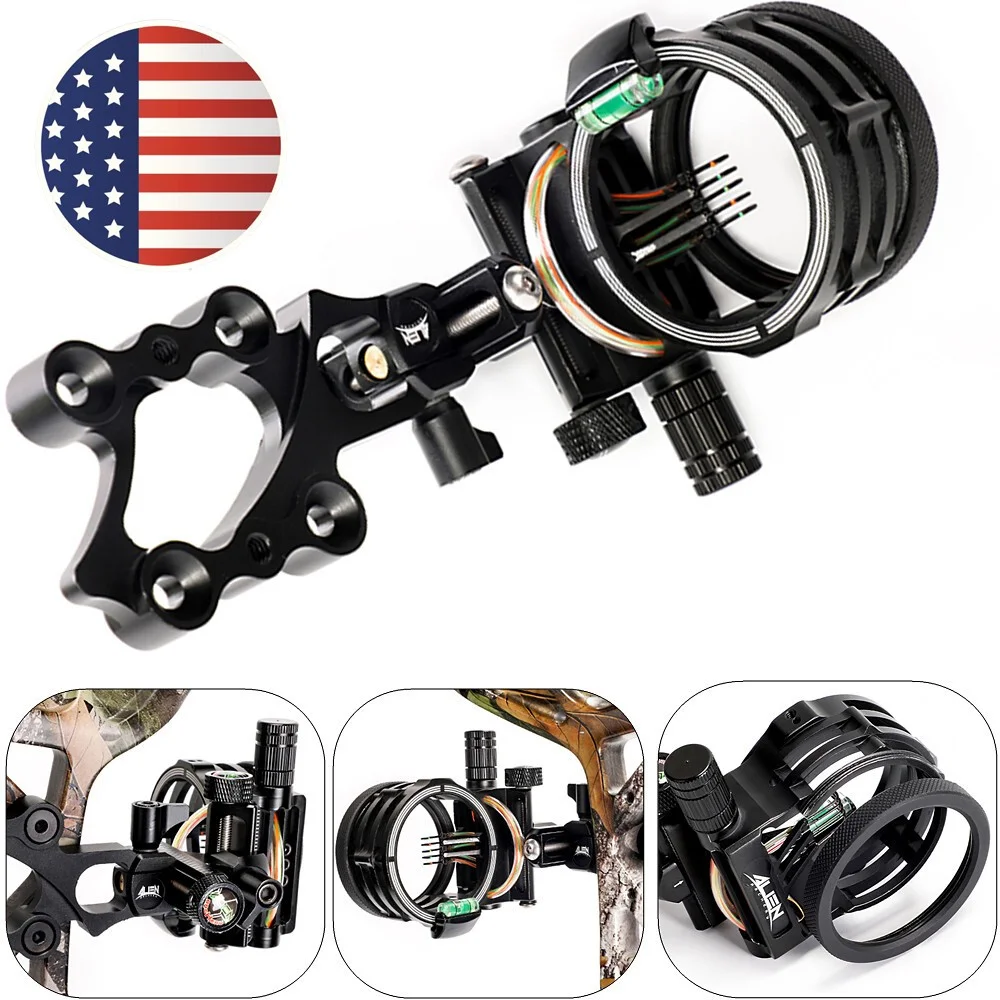 

Compound Bow Sight 5 Pins 0.019" Optical Fiber CNC Aluminum Alloy Adjustable Left/Right Hand for Hunting Shooting Target Practice Archery Accessories