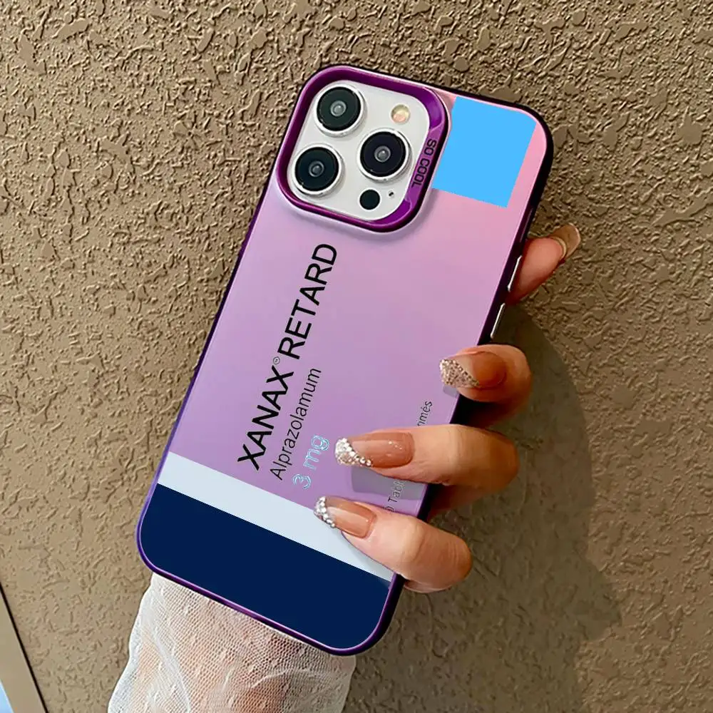 Chill Pill XANAX telefoonhoesje voor iPhone17,16,15,14,13,12,11 Pro Max Kleurrijke matte schokbestendige hoes