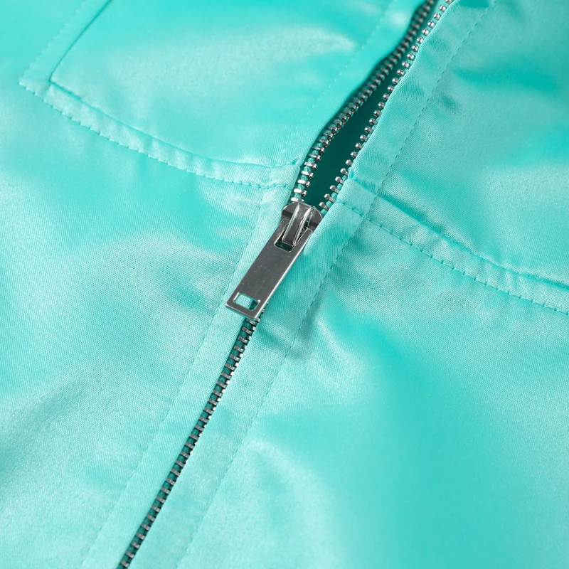 Glänzende Satin-Stehkragen-Mantel-Hosen-Sets für Damen, Streetwear, Langarm-Reißverschluss-Jacke, Weite Hosen, Schickes Damen-Outfit, Neu – Detail 7
