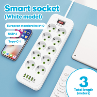 EU plug power board 3M extension cable 10AC socket with 4 USB ports 1 Type-C suitable for home, school, dormitory, office
