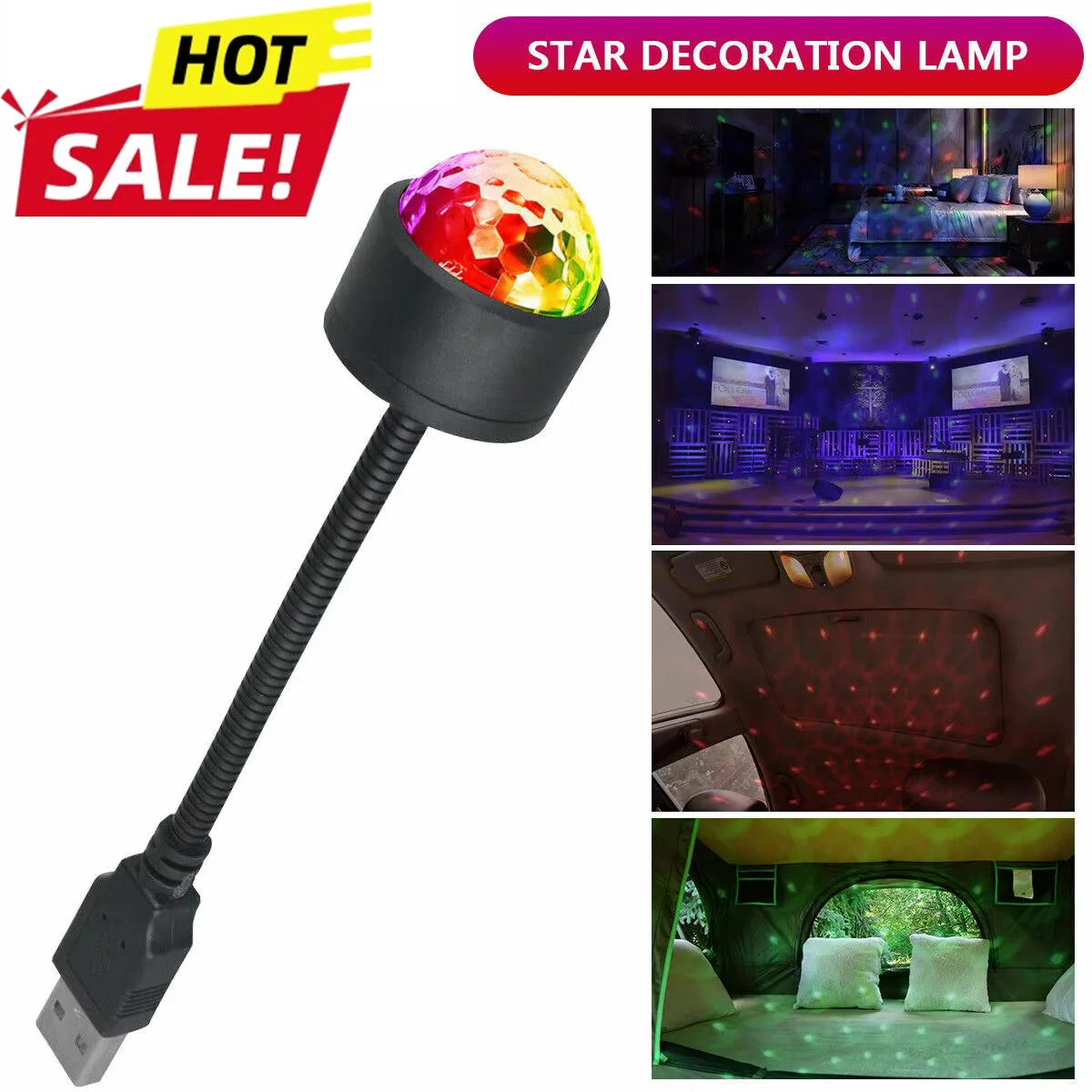 

1 шт. Автомобильный проектор звездного неба на крышу, светодиодный атмосферный ночник, USB-декоративный светильник, многоцветный, Plug and Play