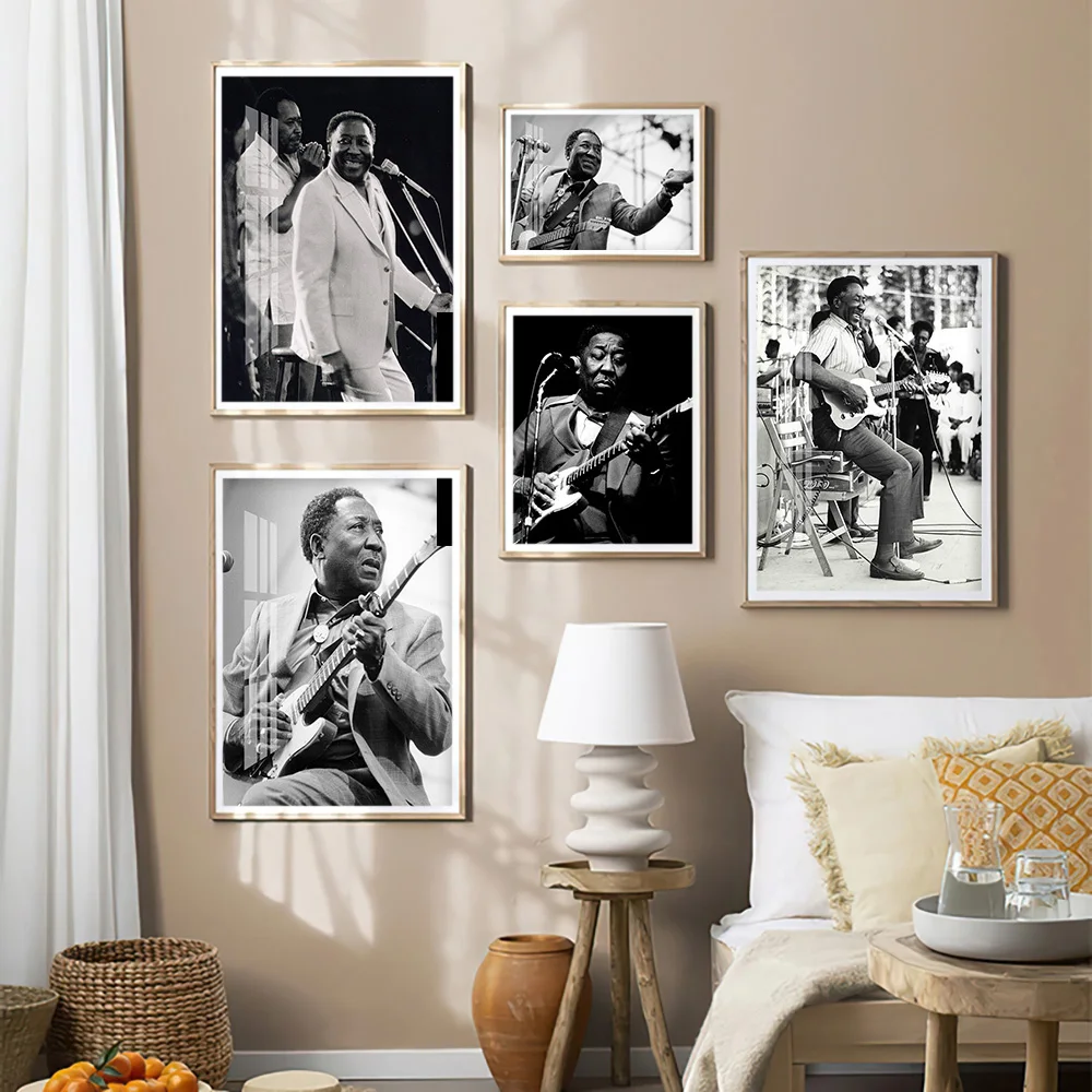 Muddy Waters Music Singer Poster Black and White Guitarist Wall Art Print Picture Canvas Painting Living Room Home Decor Gift